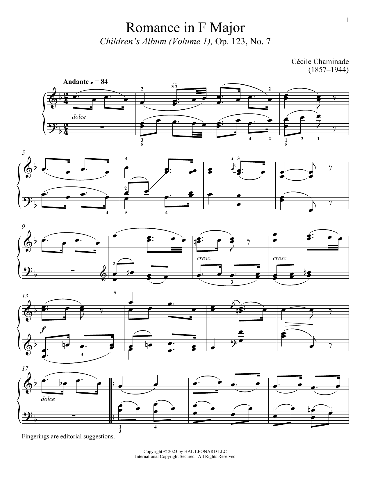 Cecile Chaminade Romance Sheet Music Notes & Chords for Piano Solo - Download or Print PDF