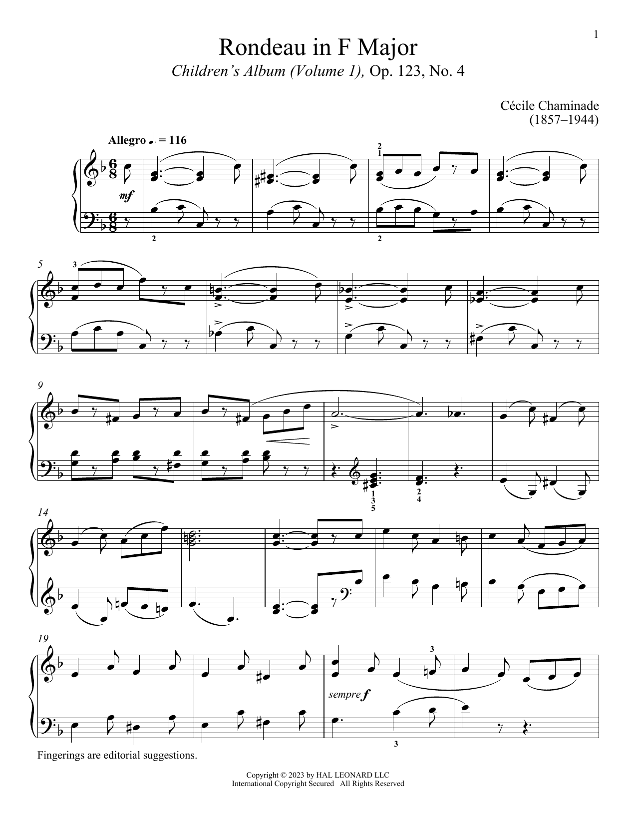 Cecile Chaminade Rondeau Sheet Music Notes & Chords for Piano Solo - Download or Print PDF