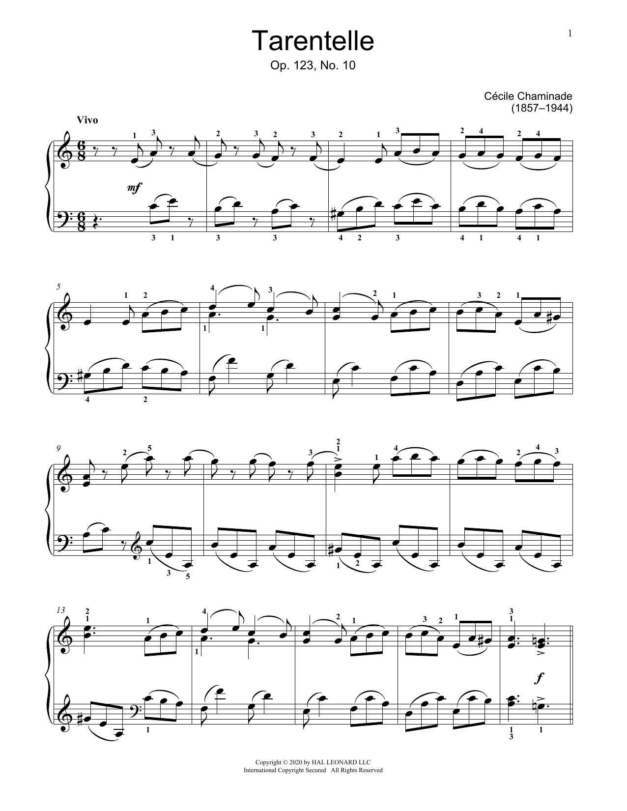 Cecile Chaminade Tarentelle, Op. 123, No. 10 Sheet Music Notes & Chords for Educational Piano - Download or Print PDF