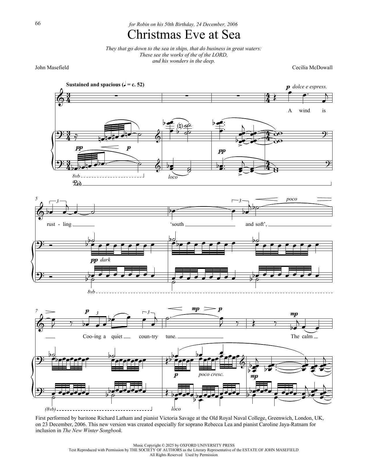 Cecilia McDowall Christmas Eve At Sea Sheet Music Notes & Chords for Piano & Vocal - Download or Print PDF