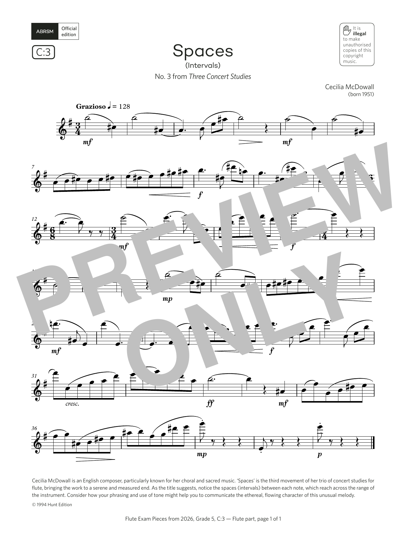 Cecilia McDowall Spaces (Grade 5, list C3, from the ABRSM Flute Syllabus from 2026) Sheet Music Notes & Chords for Flute Solo - Download or Print PDF Cecilia McDowall Spaces (Grade 5, list C3, from the ABRSM Flute Syllabus from 2026) Sheet Music Notes & Chords for Flute Solo - Download or Print PDF