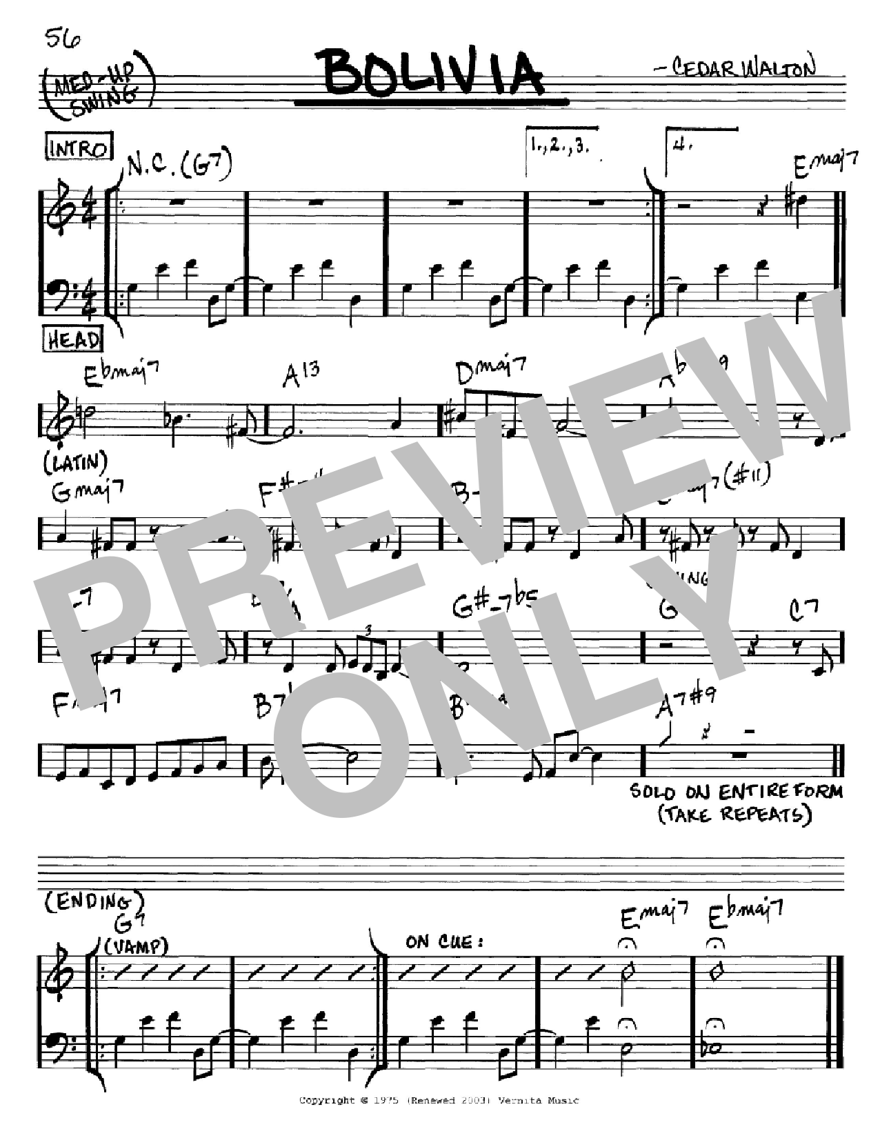 Cedar Walton Bolivia Sheet Music Notes & Chords for Real Book – Melody & Chords – C Instruments - Download or Print PDF