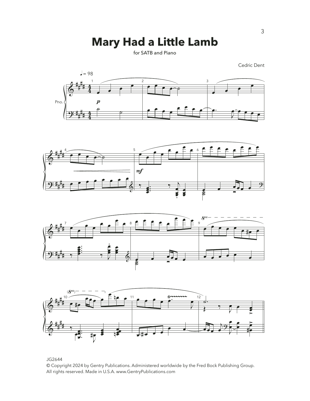 Cedric Dent Mary Had A Little Lamb Sheet Music Notes & Chords for SATB Choir - Download or Print PDF