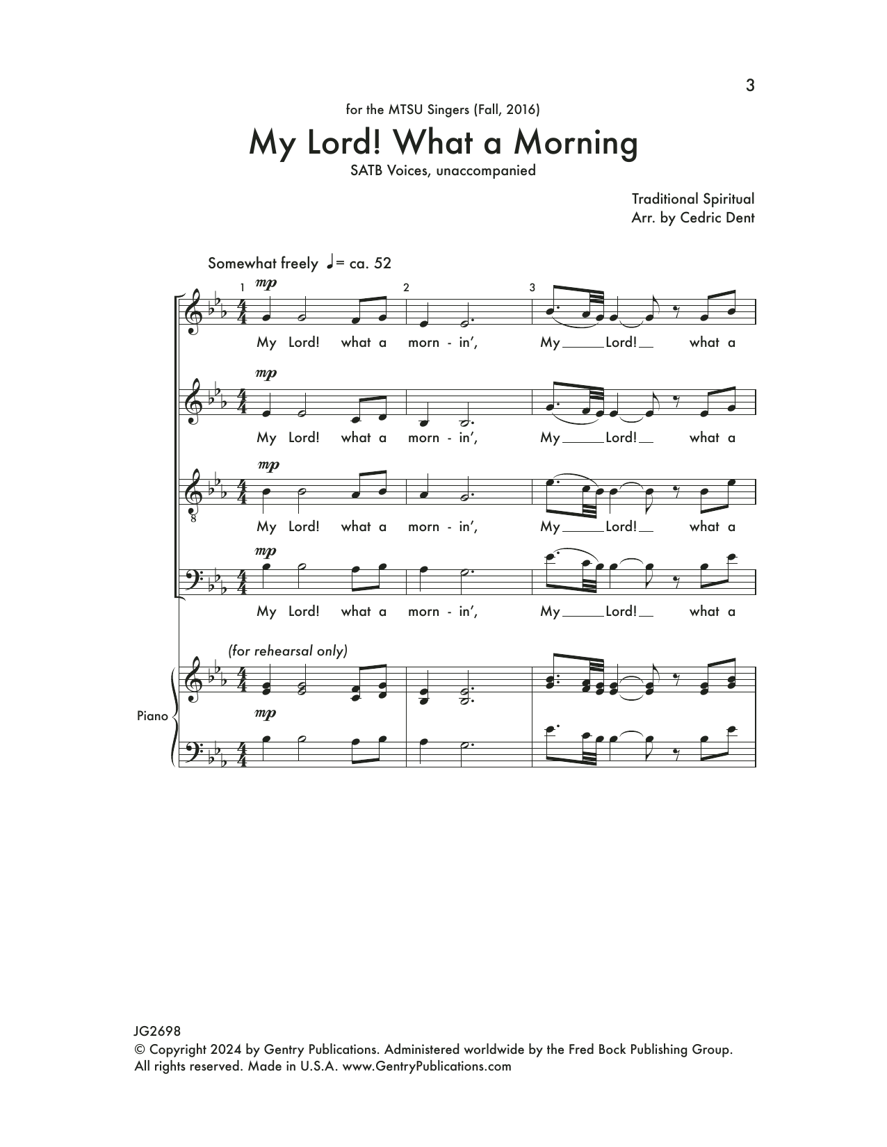 Cedric Dent My Lord! What A Morning Sheet Music Notes & Chords for SATB Choir - Download or Print PDF