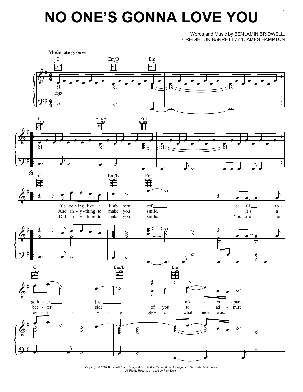 Cee Lo Green No One's Gonna Love You Sheet Music Notes & Chords for Piano, Vocal & Guitar (Right-Hand Melody) - Download or Print PDF Cee Lo Green No One's Gonna Love You Sheet Music Notes & Chords for Piano, Vocal & Guitar (Right-Hand Melody) - Download or Print PDF