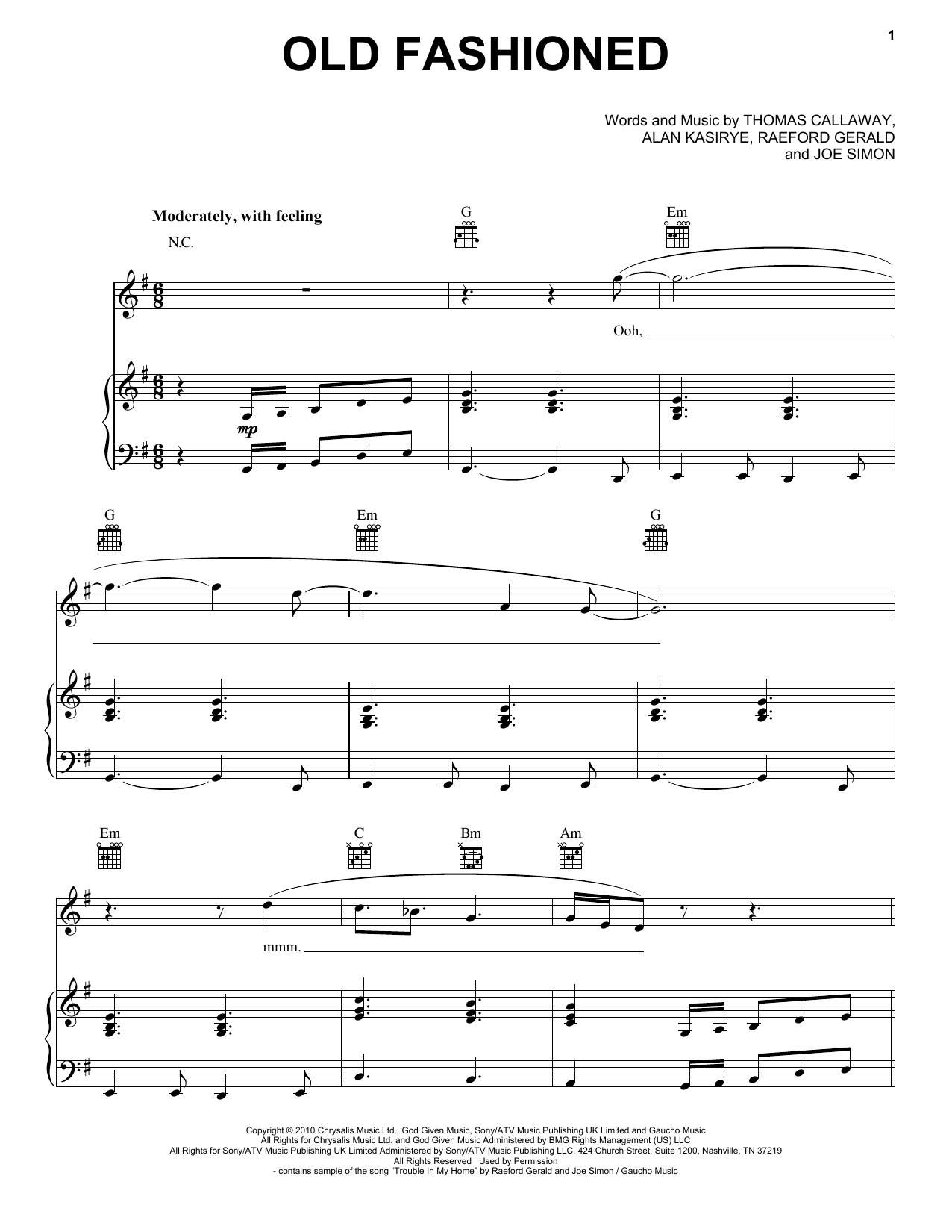 Cee Lo Green Old Fashioned Sheet Music Notes & Chords for Piano, Vocal & Guitar (Right-Hand Melody) - Download or Print PDF