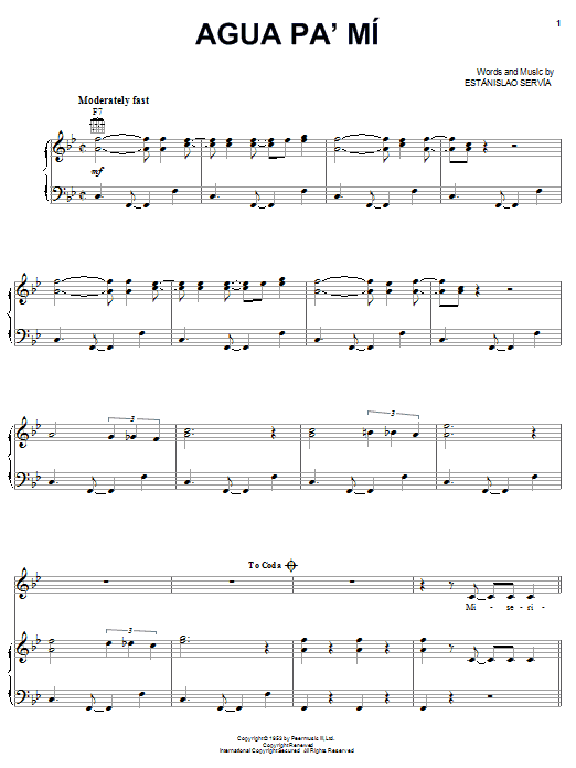 Celia Cruz Agua Pa' Mi Sheet Music Notes & Chords for Piano, Vocal & Guitar (Right-Hand Melody) - Download or Print PDF Celia Cruz Agua Pa' Mi Sheet Music Notes & Chords for Piano, Vocal & Guitar (Right-Hand Melody) - Download or Print PDF