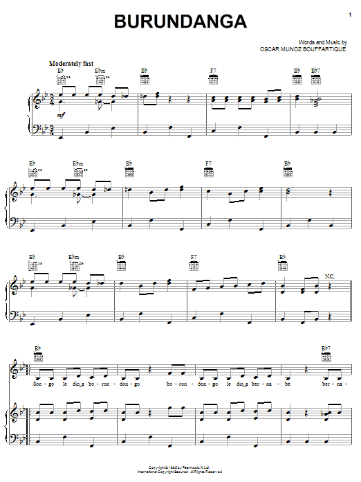 Celia Cruz Burundanga Sheet Music Notes & Chords for Piano, Vocal & Guitar (Right-Hand Melody) - Download or Print PDF
