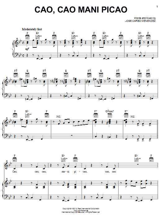 Celia Cruz Cao, Cao Mani Picao Sheet Music Notes & Chords for Piano, Vocal & Guitar (Right-Hand Melody) - Download or Print PDF Celia Cruz Cao, Cao Mani Picao Sheet Music Notes & Chords for Piano, Vocal & Guitar (Right-Hand Melody) - Download or Print PDF