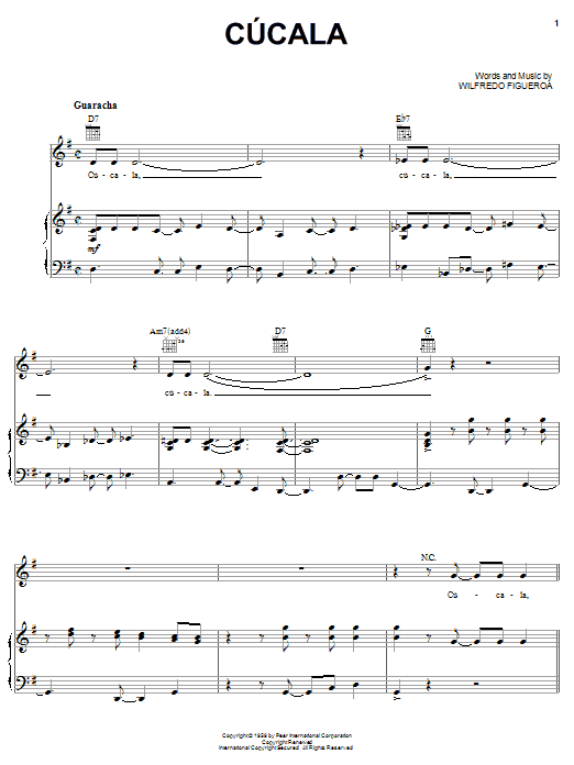 Celia Cruz Cucala Sheet Music Notes & Chords for Piano, Vocal & Guitar (Right-Hand Melody) - Download or Print PDF
