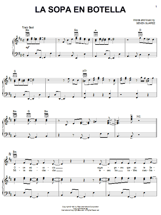 Celia Cruz La Sopa En Botella Sheet Music Notes & Chords for Piano, Vocal & Guitar (Right-Hand Melody) - Download or Print PDF