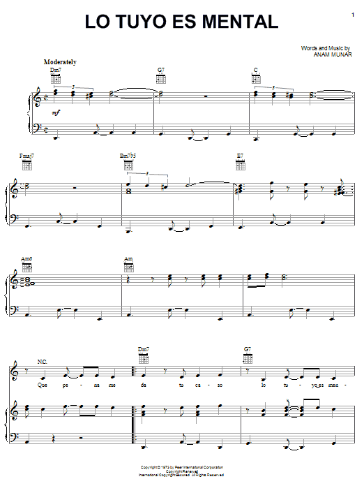 Celia Cruz Lo Tuyo Es Mental Sheet Music Notes & Chords for Piano, Vocal & Guitar (Right-Hand Melody) - Download or Print PDF Celia Cruz Lo Tuyo Es Mental Sheet Music Notes & Chords for Piano, Vocal & Guitar (Right-Hand Melody) - Download or Print PDF