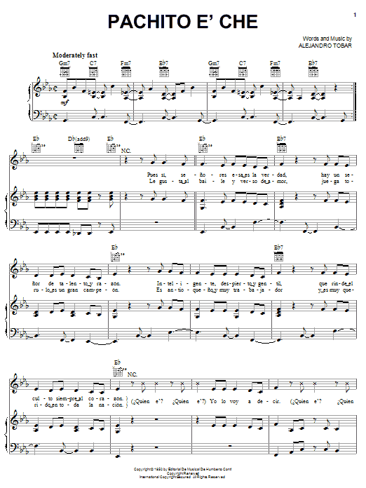 Celia Cruz Pachito e' Che Sheet Music Notes & Chords for Piano, Vocal & Guitar (Right-Hand Melody) - Download or Print PDF Celia Cruz Pachito e' Che Sheet Music Notes & Chords for Piano, Vocal & Guitar (Right-Hand Melody) - Download or Print PDF