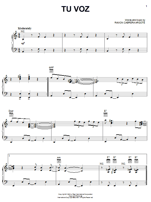 Celia Cruz Tu Voz Sheet Music Notes & Chords for Piano, Vocal & Guitar (Right-Hand Melody) - Download or Print PDF
