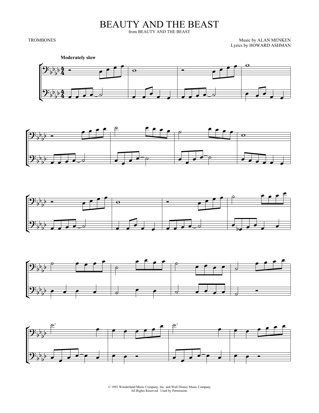 Celine Dion & Peabo Bryson Beauty And The Beast (arr. Mark Phillips) Sheet Music Notes & Chords for Trombone Duet - Download or Print PDF
