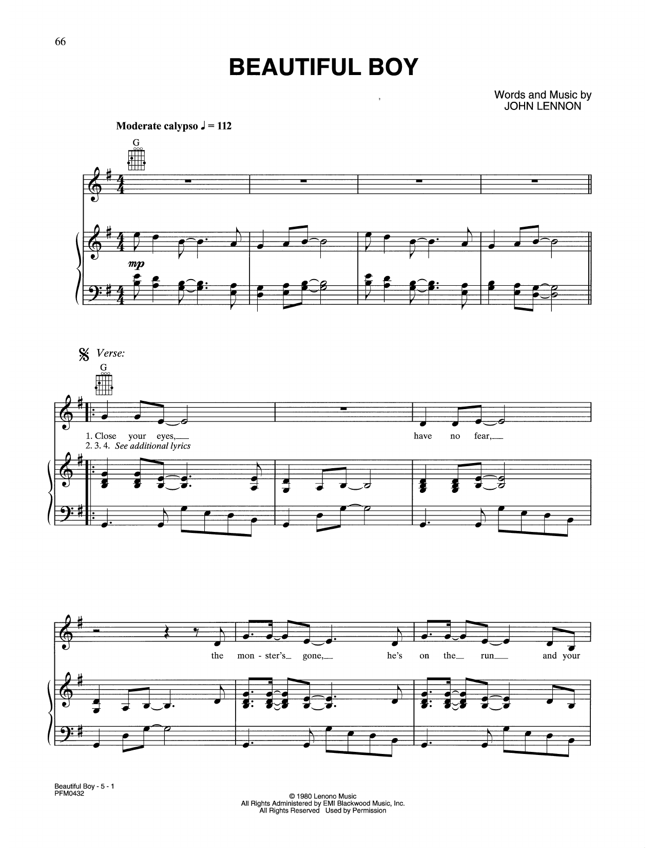 Celine Dion Beautiful Boy (Darling Boy) Sheet Music Notes & Chords for Piano, Vocal & Guitar Chords (Right-Hand Melody) - Download or Print PDF