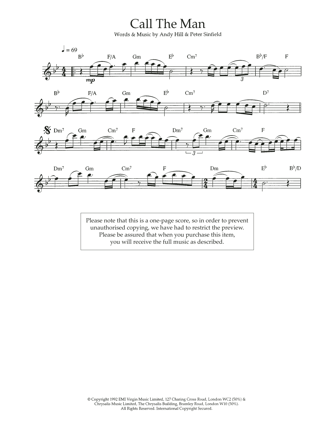 Celine Dion Call The Man Sheet Music Notes & Chords for Flute Solo - Download or Print PDF