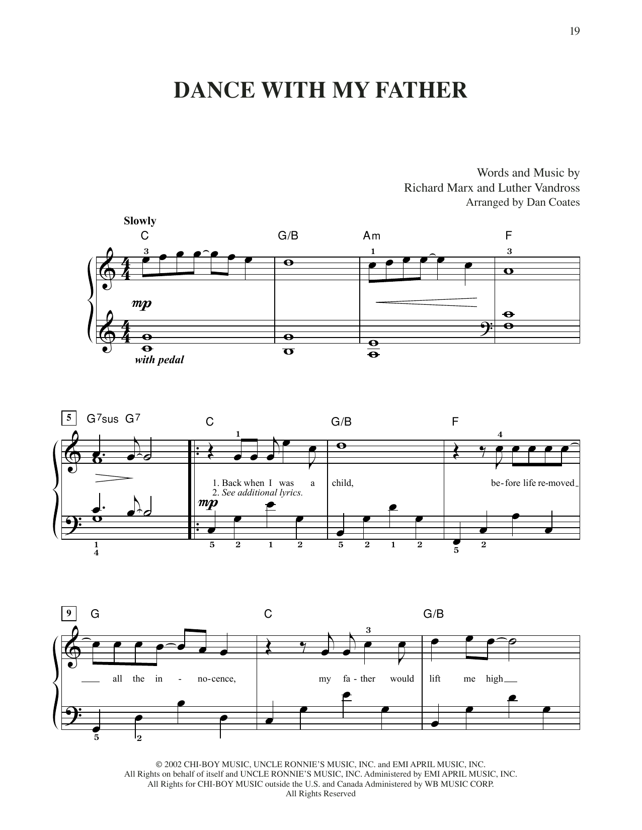 Celine Dion Dance With My Father Sheet Music Notes & Chords for Easy Piano - Download or Print PDF