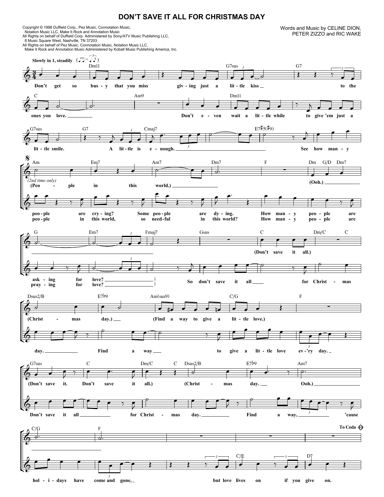 Celine Dion Don't Save It All For Christmas Day Sheet Music Notes & Chords for French Horn - Download or Print PDF