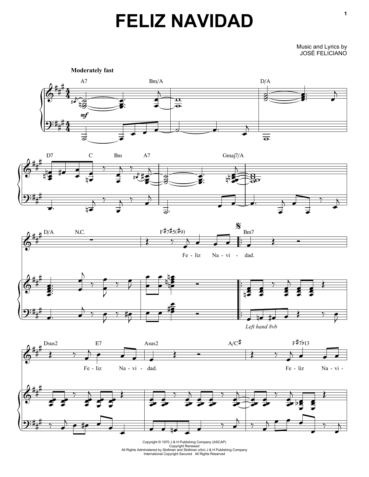 Jose Feliciano Feliz Navidad Sheet Music Notes & Chords for Piano & Vocal - Download or Print PDF