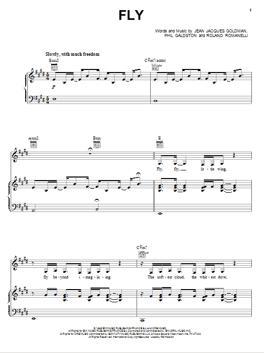 Celine Dion Fly Sheet Music Notes & Chords for Piano, Vocal & Guitar (Right-Hand Melody) - Download or Print PDF