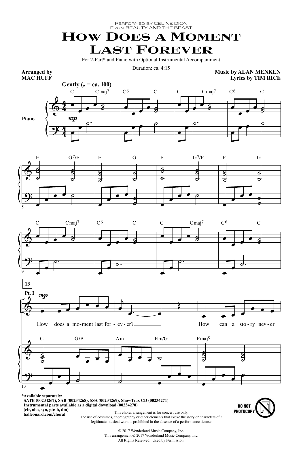 Mac Huff How Does A Moment Last Forever Sheet Music Notes & Chords for SAB - Download or Print PDF