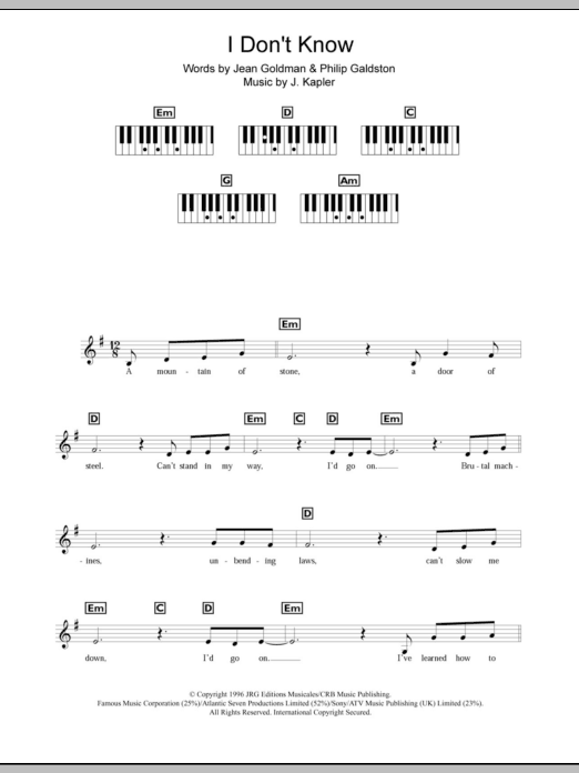 Celine Dion I Don't Know Sheet Music Notes & Chords for Keyboard - Download or Print PDF