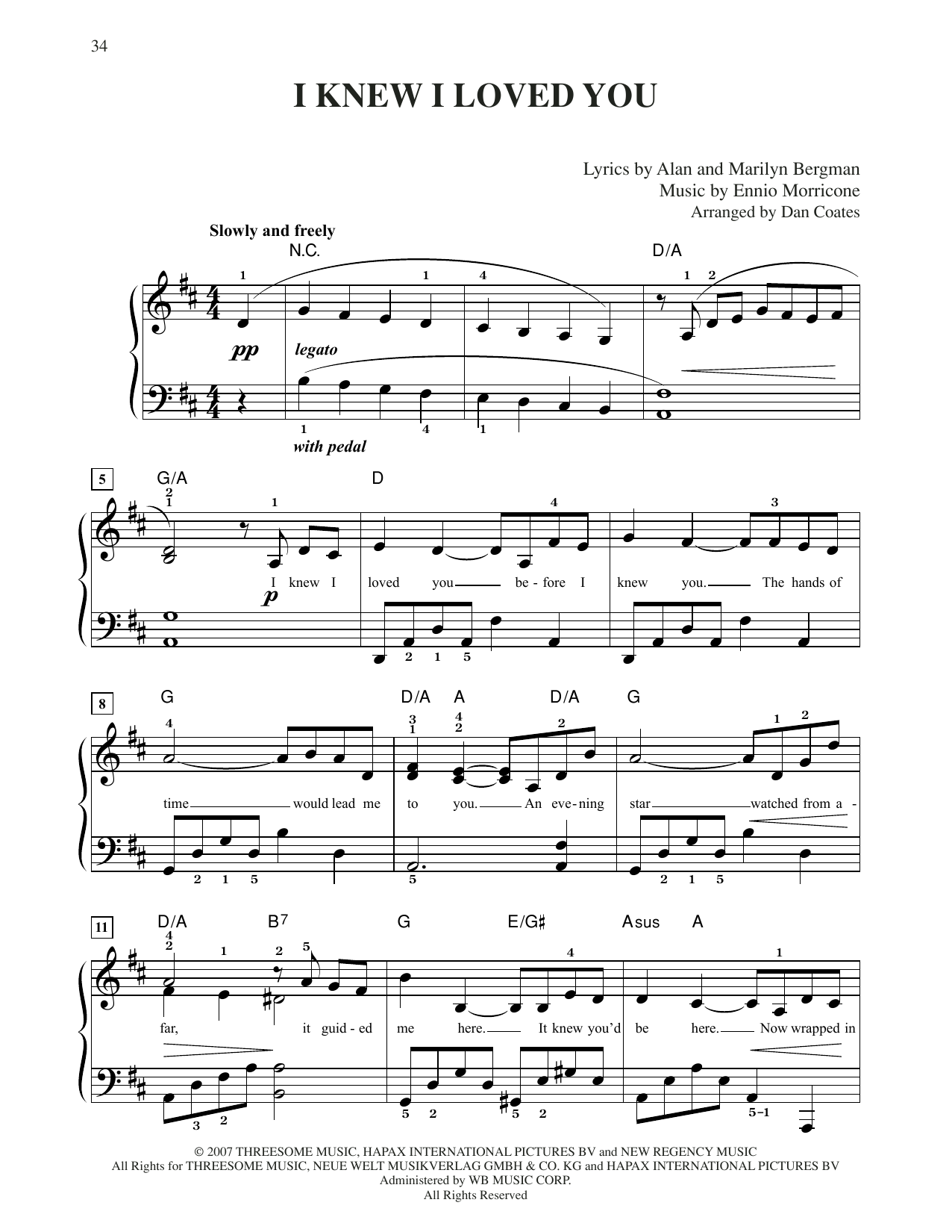 Celine Dion I Knew I Loved You (L'Alba Del Mondo) Sheet Music Notes & Chords for Easy Piano - Download or Print PDF