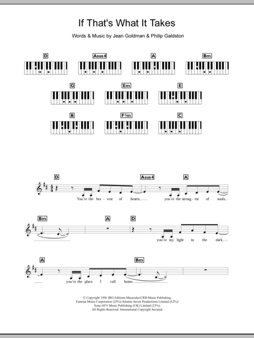 Celine Dion If That's What It Takes Sheet Music Notes & Chords for Keyboard - Download or Print PDF