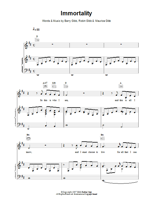 Celine Dion Immortality Sheet Music Notes & Chords for Keyboard - Download or Print PDF