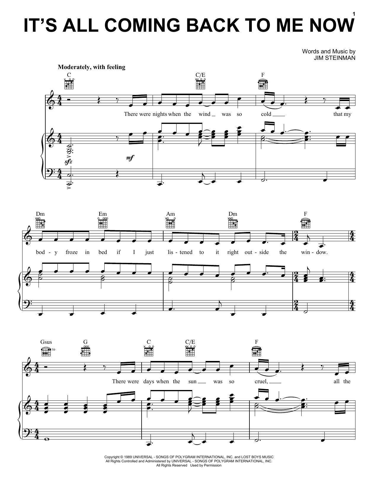 Celine Dion It's All Coming Back To Me Now Sheet Music Notes & Chords for Keyboard - Download or Print PDF