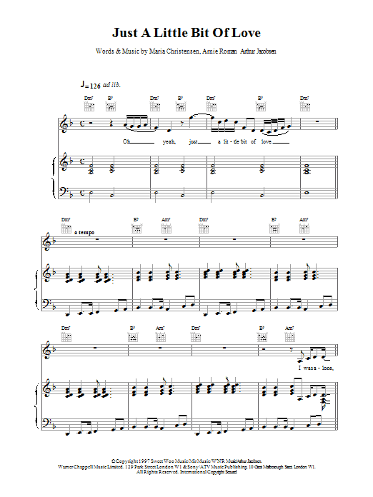 Celine Dion Just A Little Bit Of Love Sheet Music Notes & Chords for Piano, Vocal & Guitar (Right-Hand Melody) - Download or Print PDF Celine Dion Just A Little Bit Of Love Sheet Music Notes & Chords for Piano, Vocal & Guitar (Right-Hand Melody) - Download or Print PDF