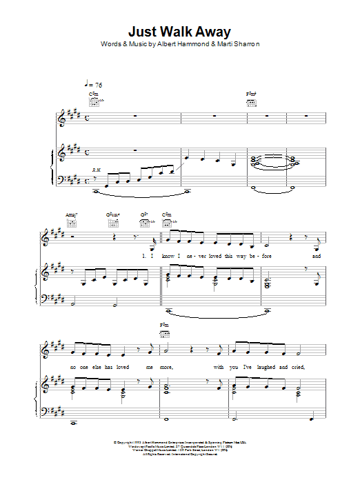 Celine Dion Just Walk Away Sheet Music Notes & Chords for Keyboard - Download or Print PDF