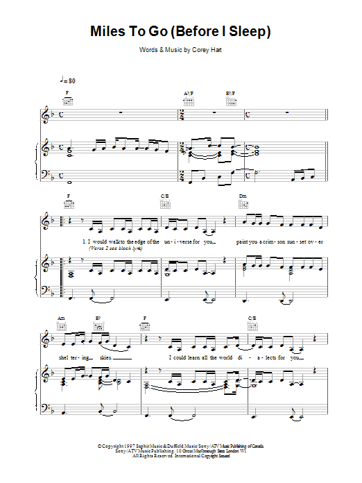 Celine Dion Miles To Go Before I Sleep Sheet Music Notes & Chords for Piano, Vocal & Guitar (Right-Hand Melody) - Download or Print PDF