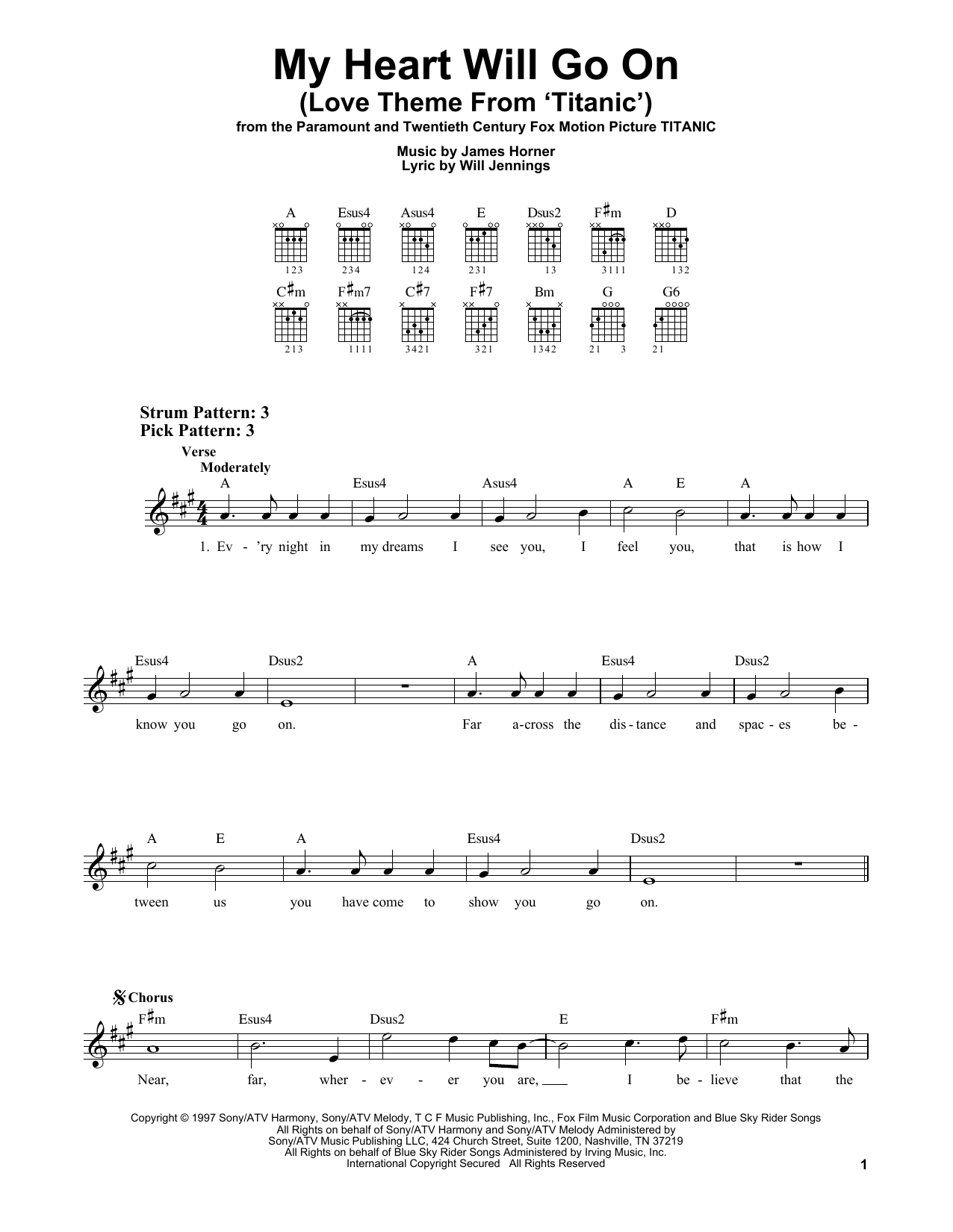 Celine Dion My Heart Will Go On (from Titanic) Sheet Music Notes & Chords for Easy Ukulele Tab - Download or Print PDF
