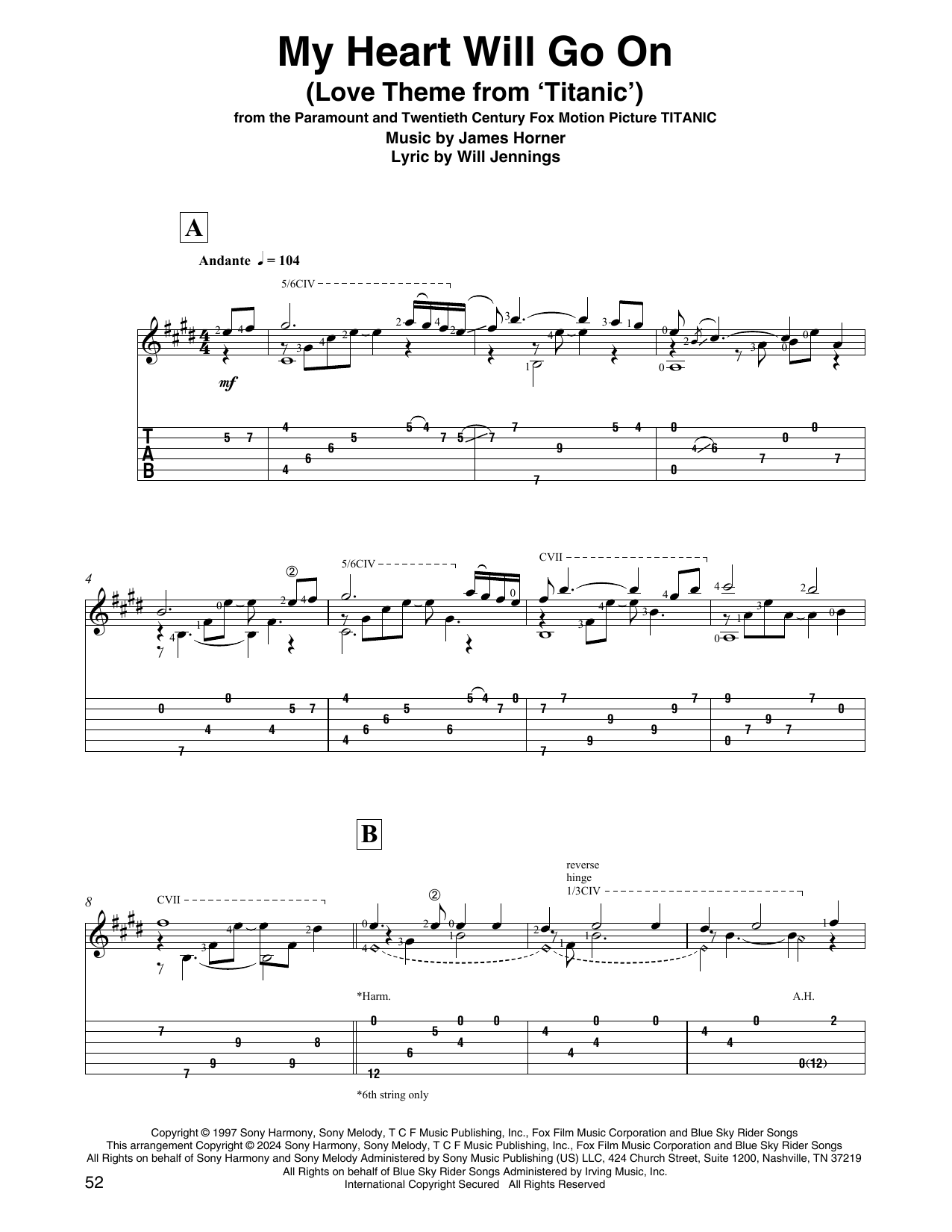 Celine Dion My Heart Will Go On (Love Theme From 'Titanic') (arr. David Jaggs) Sheet Music Notes & Chords for Solo Guitar - Download or Print PDF