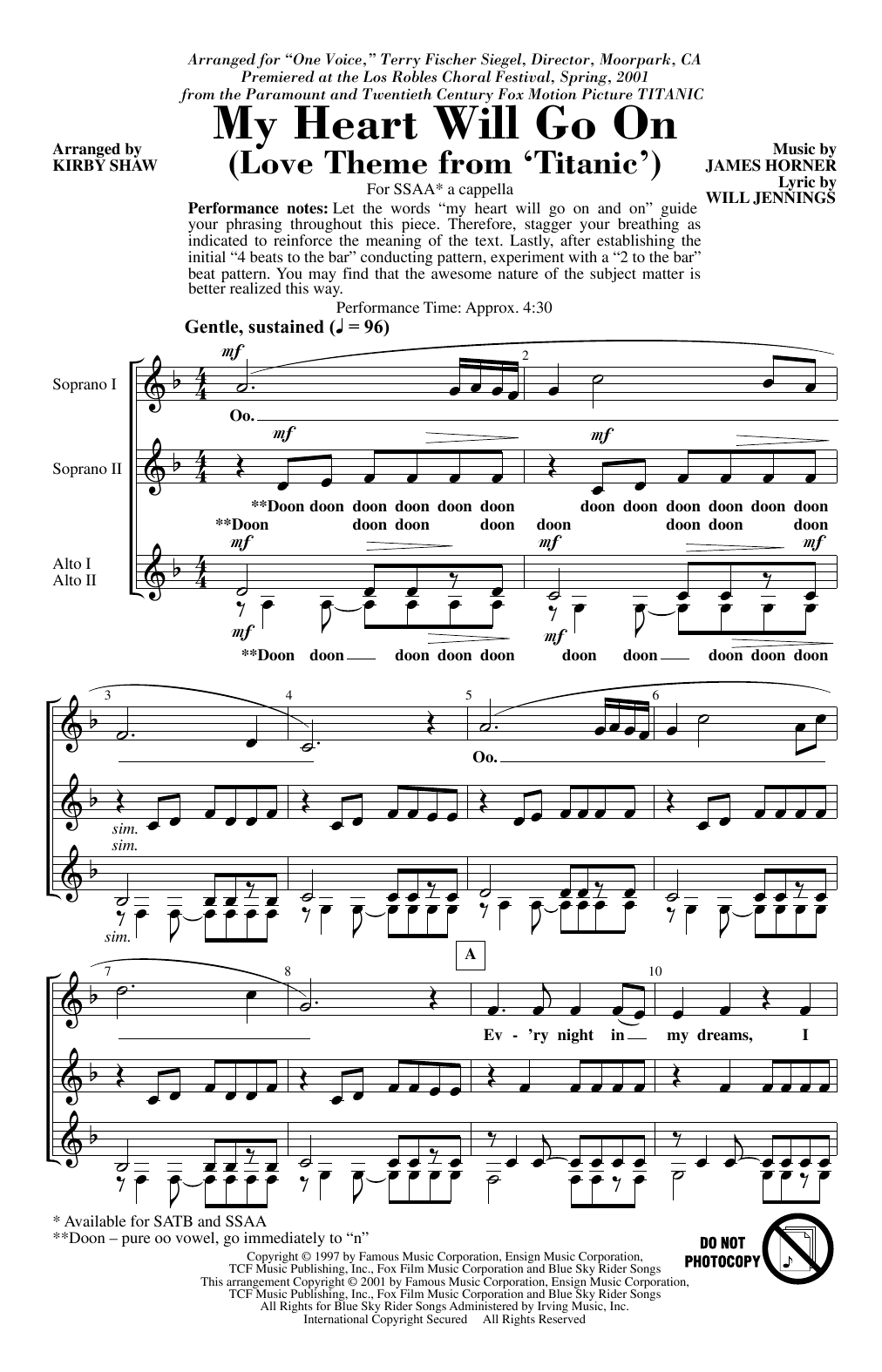 Celine Dion My Heart Will Go On (Love Theme From Titanic) (arr. Kirby Shaw) Sheet Music Notes & Chords for SATB Choir - Download or Print PDF