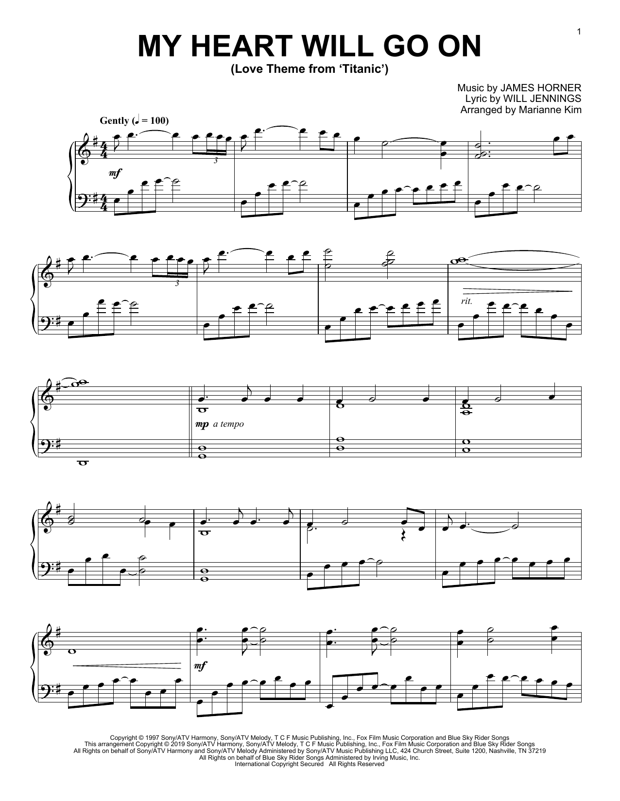 Celine Dion My Heart Will Go On (Love Theme From 'Titanic') (arr. Marianne Kim) Sheet Music Notes & Chords for Piano Solo - Download or Print PDF