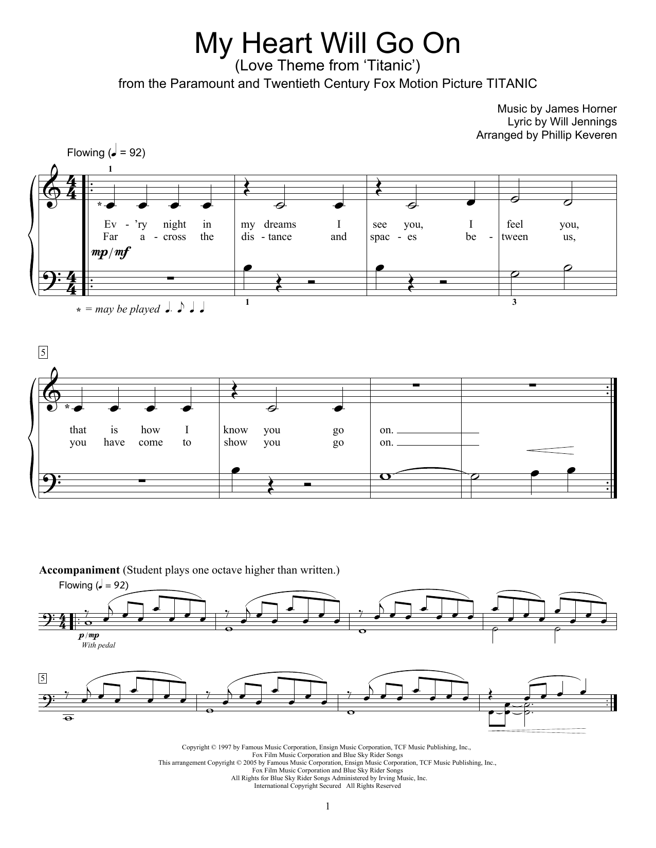 Phillip Keveren My Heart Will Go On (Love Theme From 'Titanic') Sheet Music Notes & Chords for Piano - Download or Print PDF
