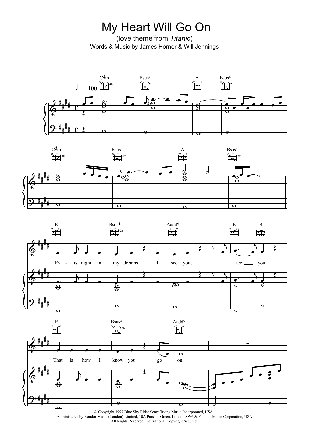Celine Dion My Heart Will Go On (Love Theme from Titanic) Sheet Music Notes & Chords for Piano & Vocal - Download or Print PDF