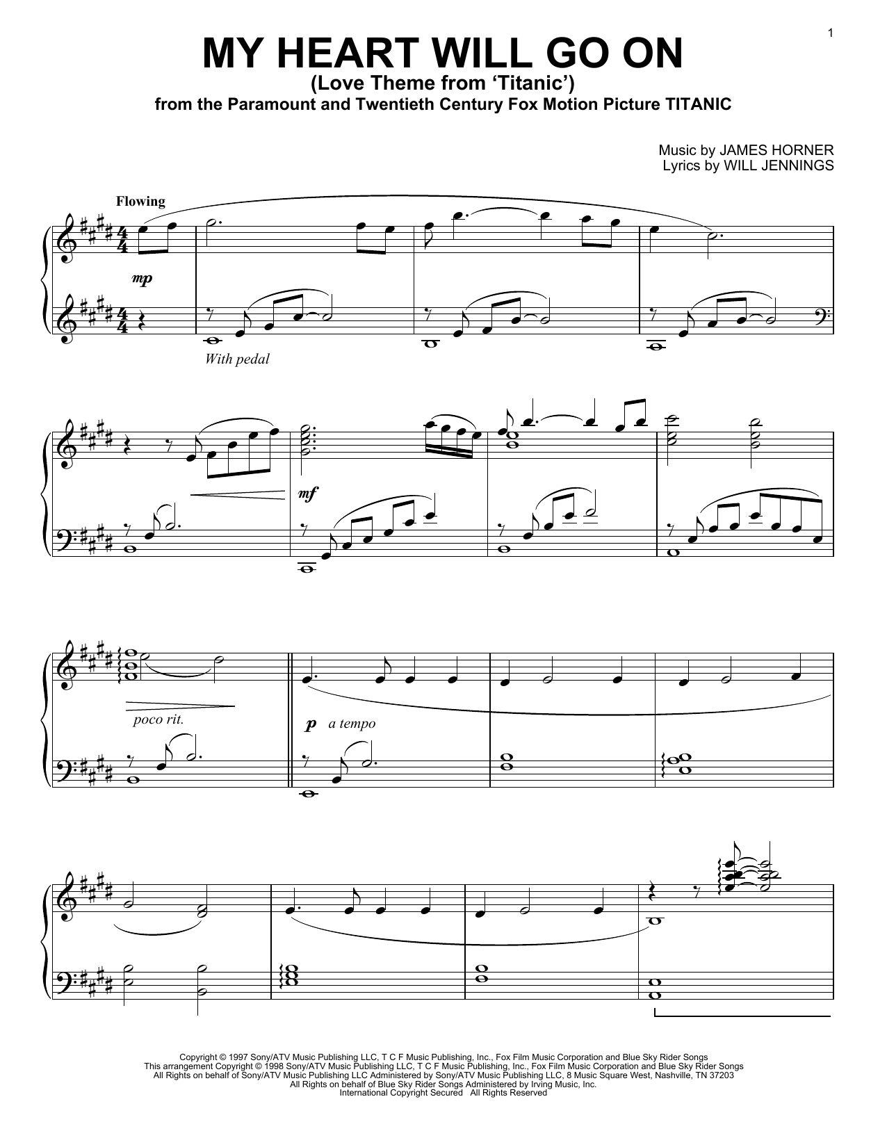 Celine Dion My Heart Will Go On Sheet Music Notes & Chords for Piano - Download or Print PDF