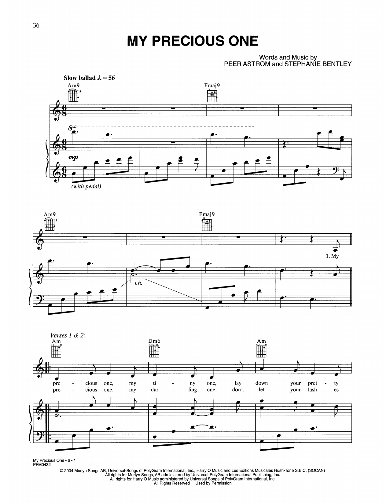 Celine Dion My Precious One Sheet Music Notes & Chords for Piano, Vocal & Guitar Chords (Right-Hand Melody) - Download or Print PDF