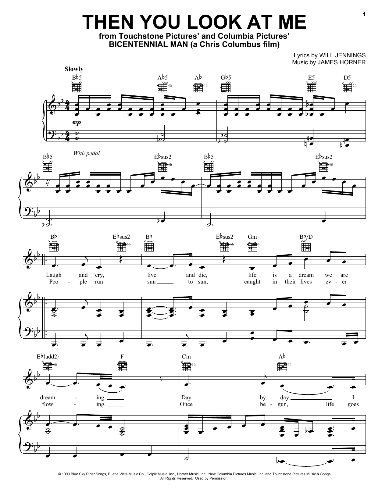 Celine Dion Then You Look At Me Sheet Music Notes & Chords for Piano, Vocal & Guitar (Right-Hand Melody) - Download or Print PDF