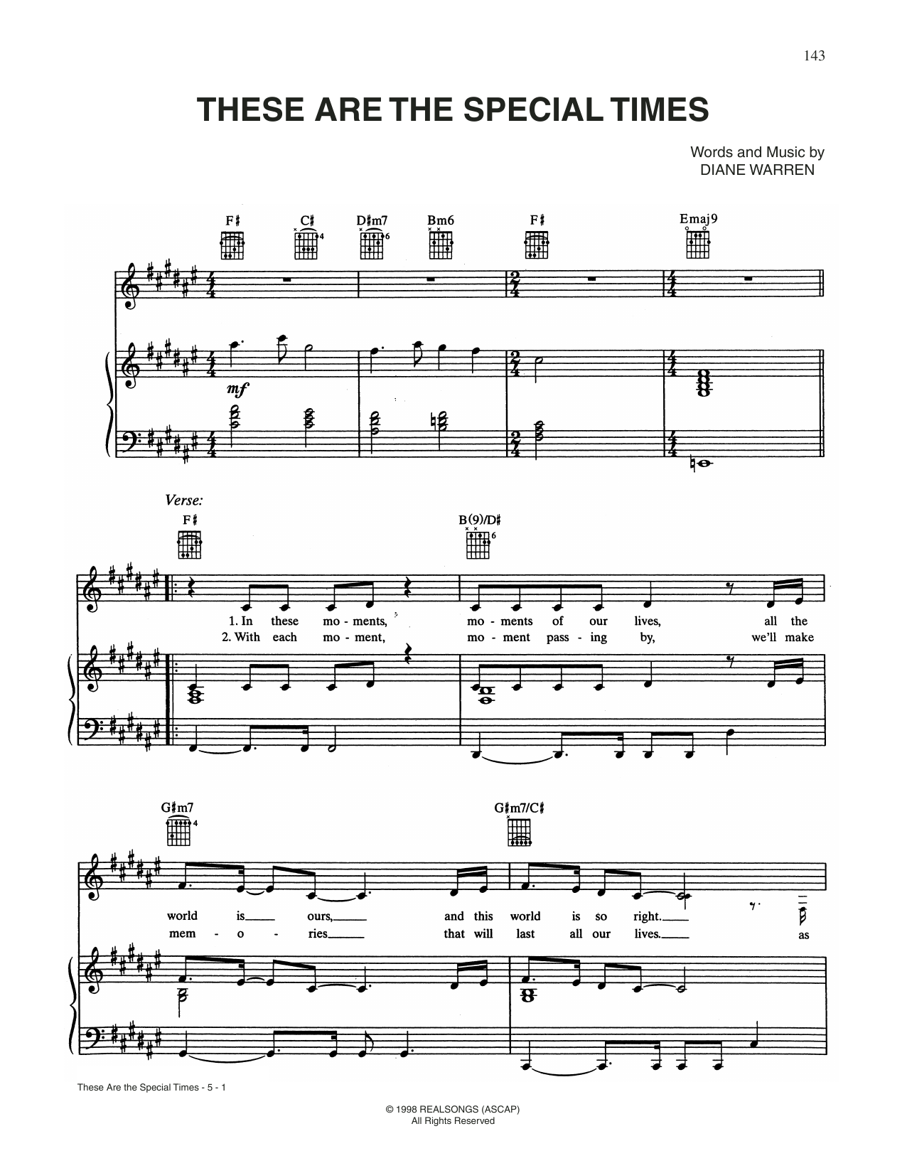 CÉLINE DION These Are Special Times Sheet Music Notes & Chords for Piano, Vocal & Guitar Chords (Right-Hand Melody) - Download or Print PDF