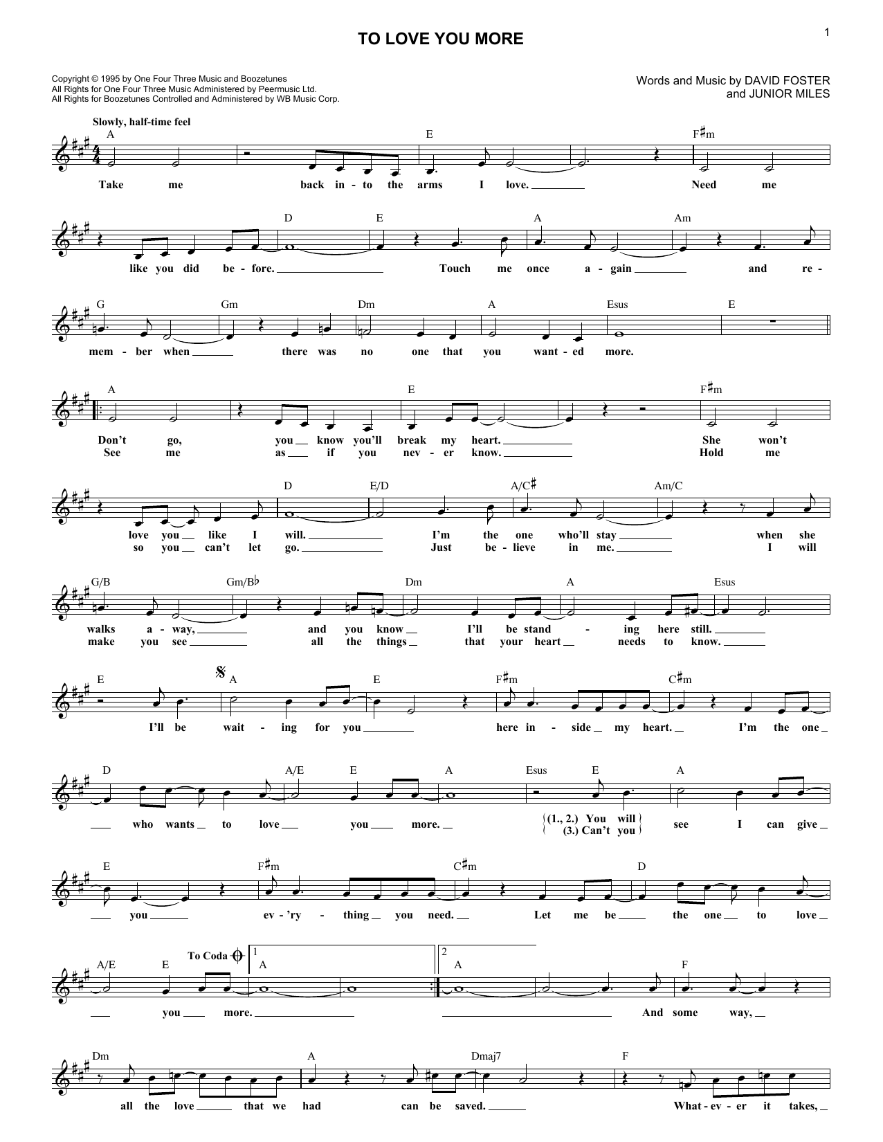 Celine Dion To Love You More Sheet Music Notes & Chords for Easy Piano - Download or Print PDF