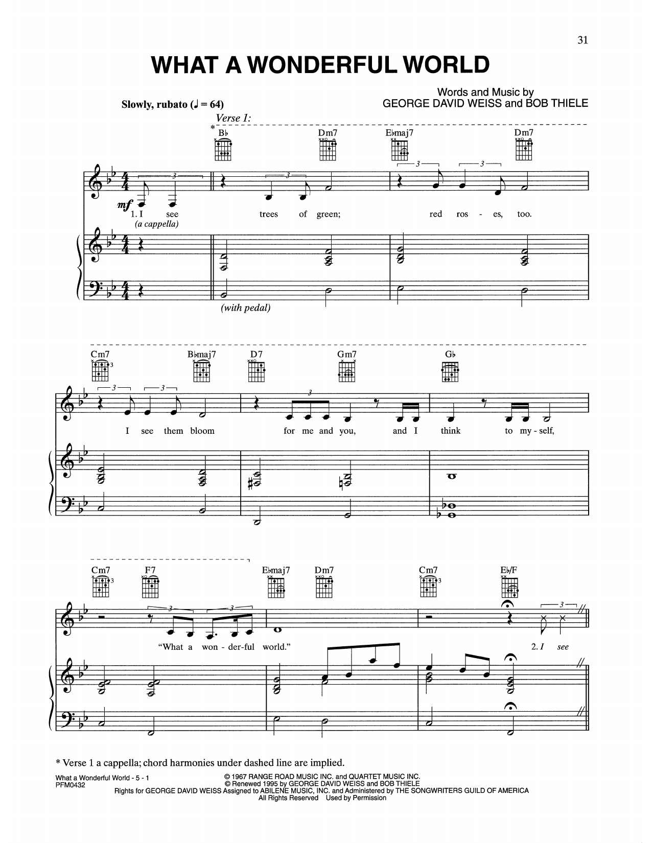 Celine Dion What A Wonderful World Sheet Music Notes & Chords for Piano, Vocal & Guitar Chords (Right-Hand Melody) - Download or Print PDF