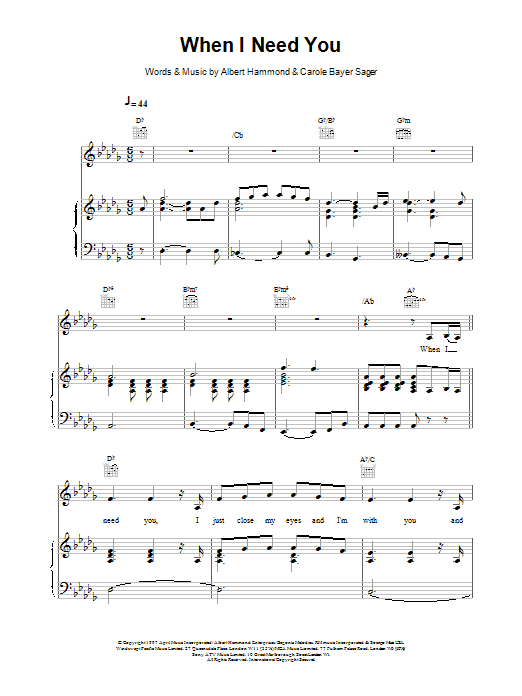 Celine Dion When I Need You Sheet Music Notes & Chords for Keyboard - Download or Print PDF