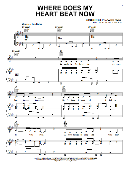 Celine Dion Where Does My Heart Beat Now Sheet Music Notes & Chords for Piano, Vocal & Guitar (Right-Hand Melody) - Download or Print PDF