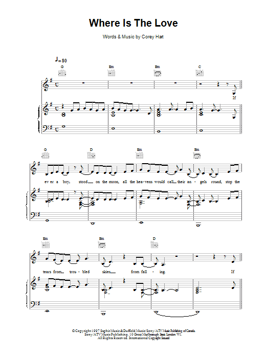 Celine Dion Where Is The Love Sheet Music Notes & Chords for Piano, Vocal & Guitar (Right-Hand Melody) - Download or Print PDF