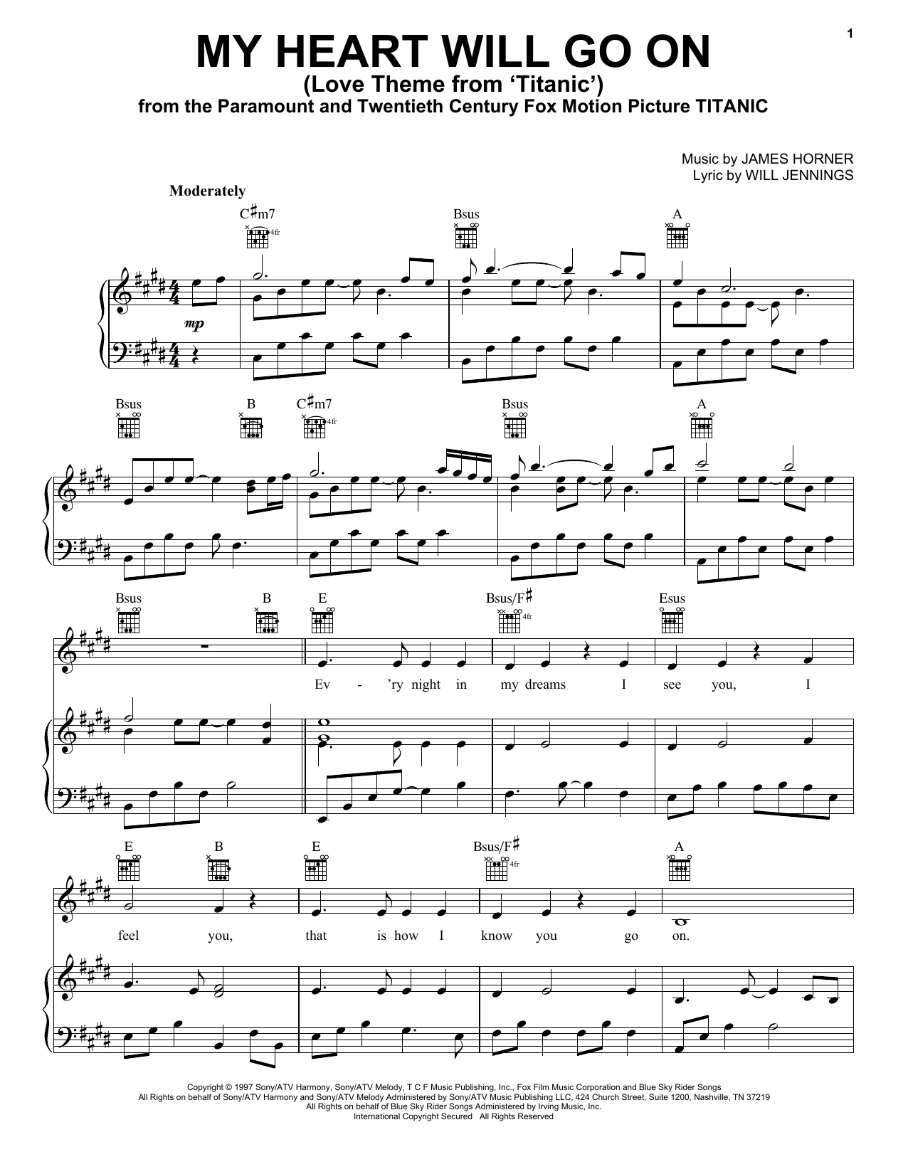 sheet music for titanic theme song